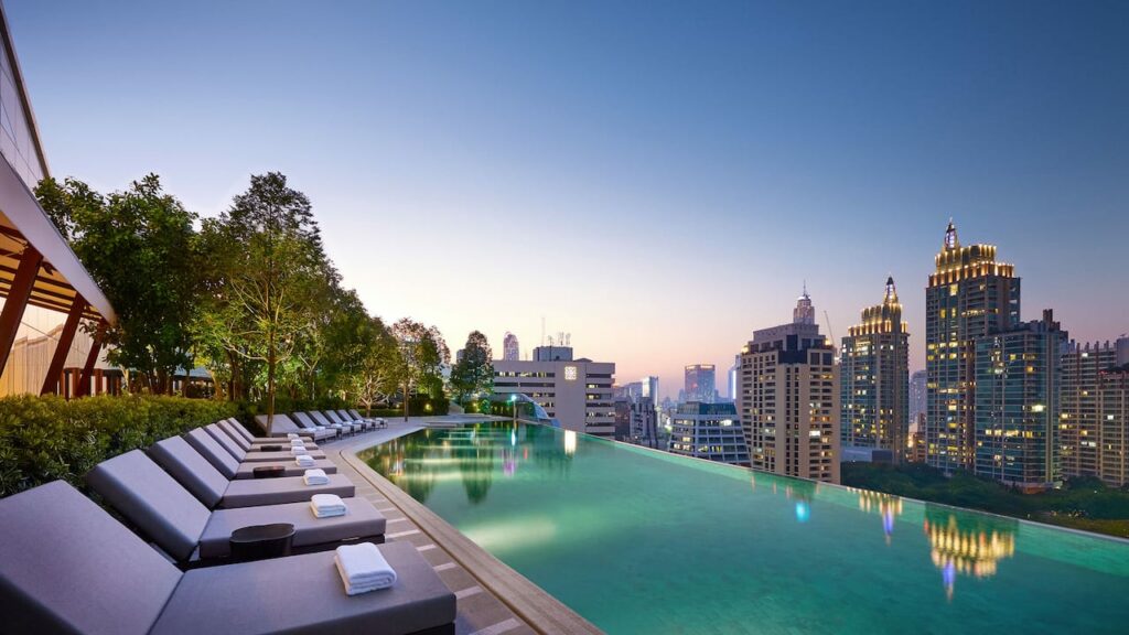 Park Hyatt Bangkok, pool at dusk Hyatt Prive